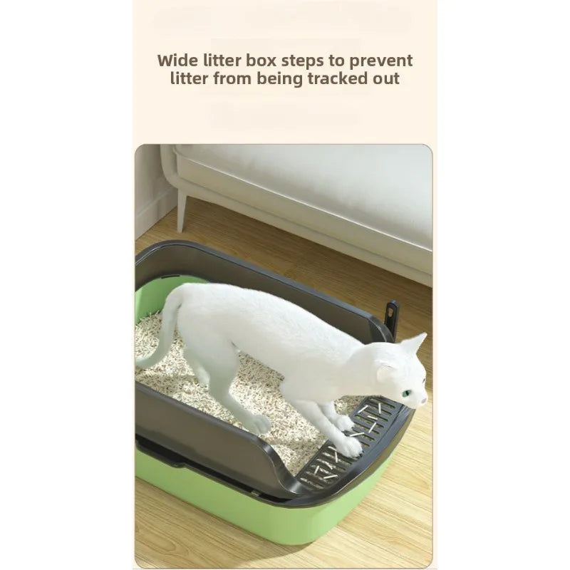 Cat litter box with high fence, semi-enclosed