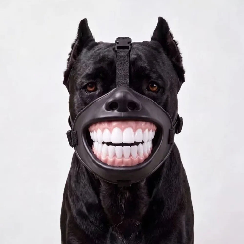 Adjustable Funny Grinning Dog Muzzle Anti-Bite Anti-Scavenge Dog Photo Mouth Cover Breathable Novelty Smiling Teeth Pet Muzzle