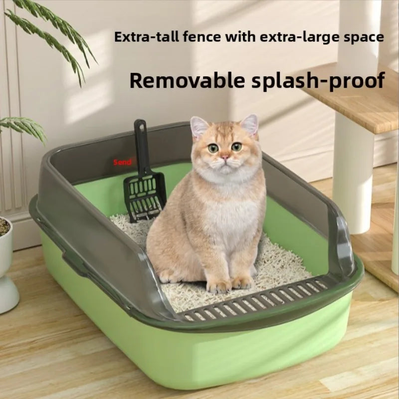 Cat litter box with high fence, semi-enclosed