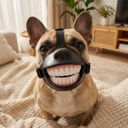 Adjustable Funny Grinning Dog Muzzle Anti-Bite Anti-Scavenge Dog Photo Mouth Cover Breathable Novelty Smiling Teeth Pet Muzzle