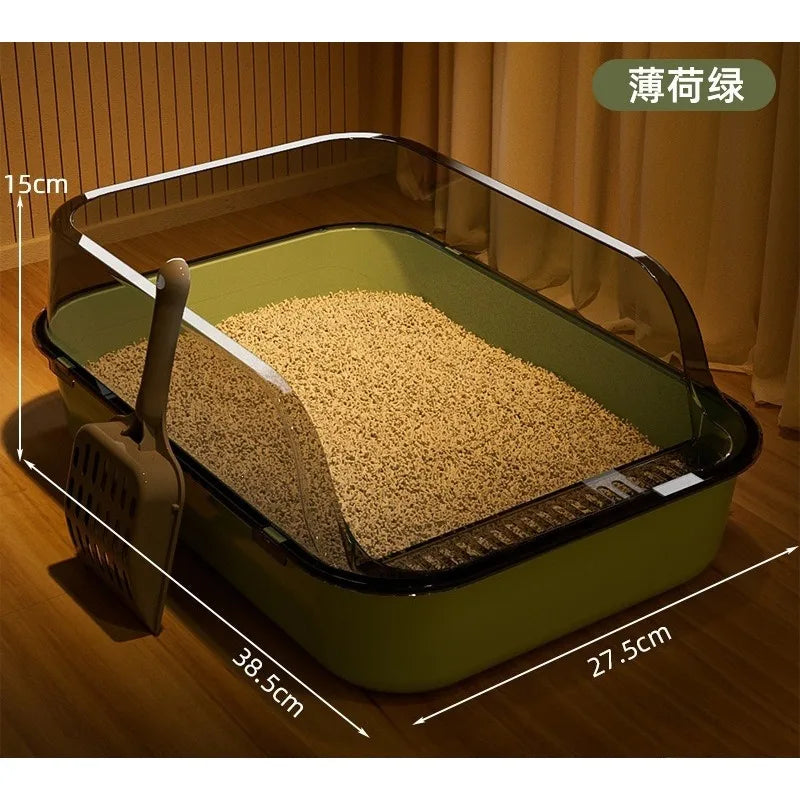 Cat litter box with high fence, semi-enclosed