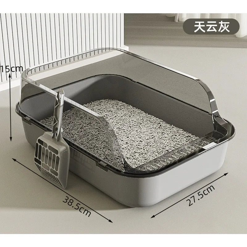 Cat litter box with high fence, semi-enclosed