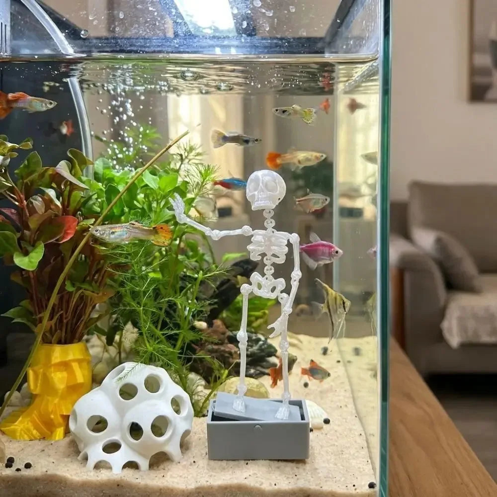 3D Printed Dancing Skeleton Aquarium Bubbler Home Decor Skeleton Fish Tank Decor Air Driven Moving Skeleton Halloween Ornament