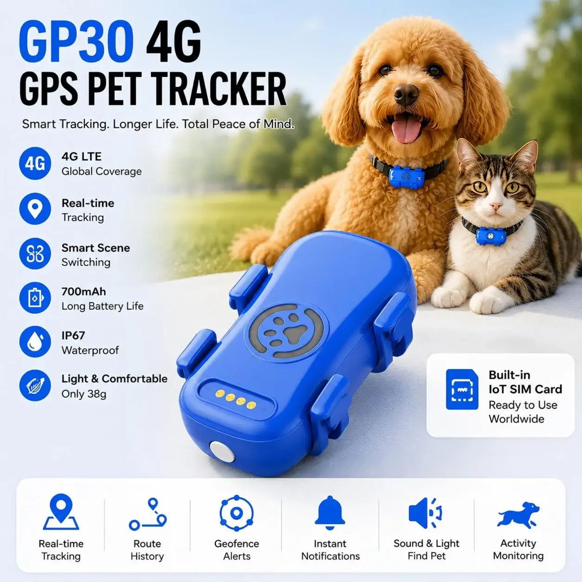 GPS Dog Cat 4G Tracker Built-in SIM