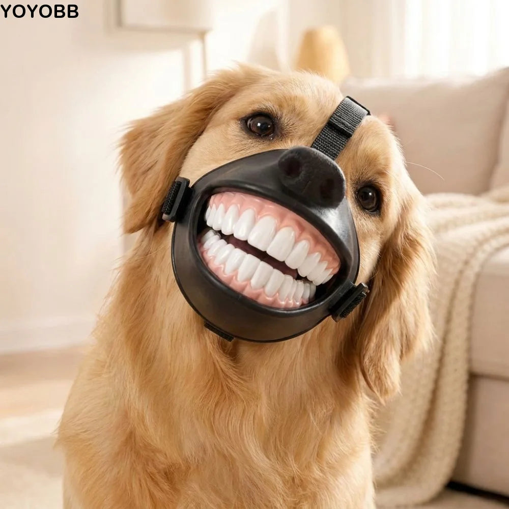 Adjustable Funny Grinning Dog Muzzle Anti-Bite Anti-Scavenge Dog Photo Mouth Cover Breathable Novelty Smiling Teeth Pet Muzzle