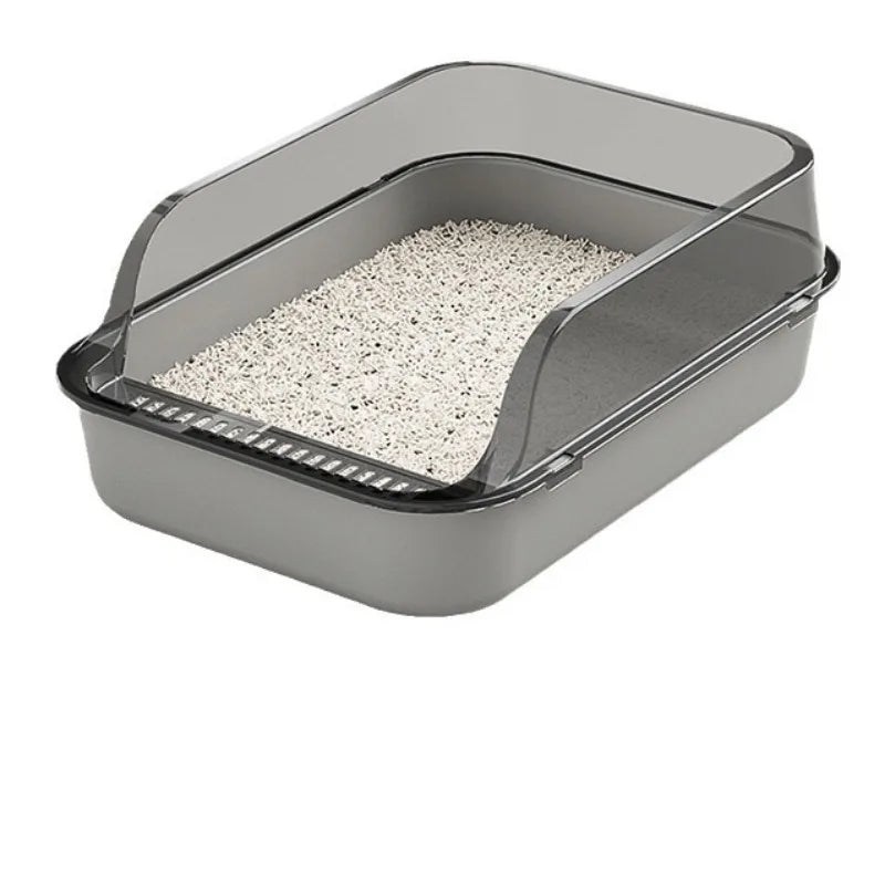 Cat litter box with high fence, semi-enclosed