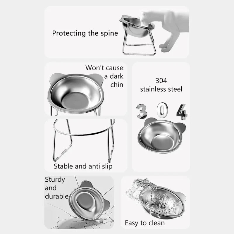 ‌304 Stainless Steel Raised Cat Bowl