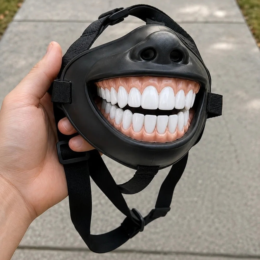 Adjustable Funny Grinning Dog Muzzle Anti-Bite Anti-Scavenge Dog Photo Mouth Cover Breathable Novelty Smiling Teeth Pet Muzzle